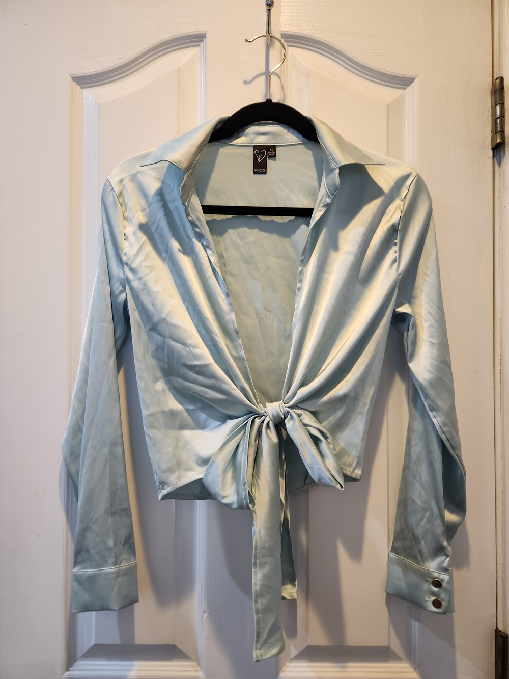 Windsor Light Blue Satin Tie-Front Shirt